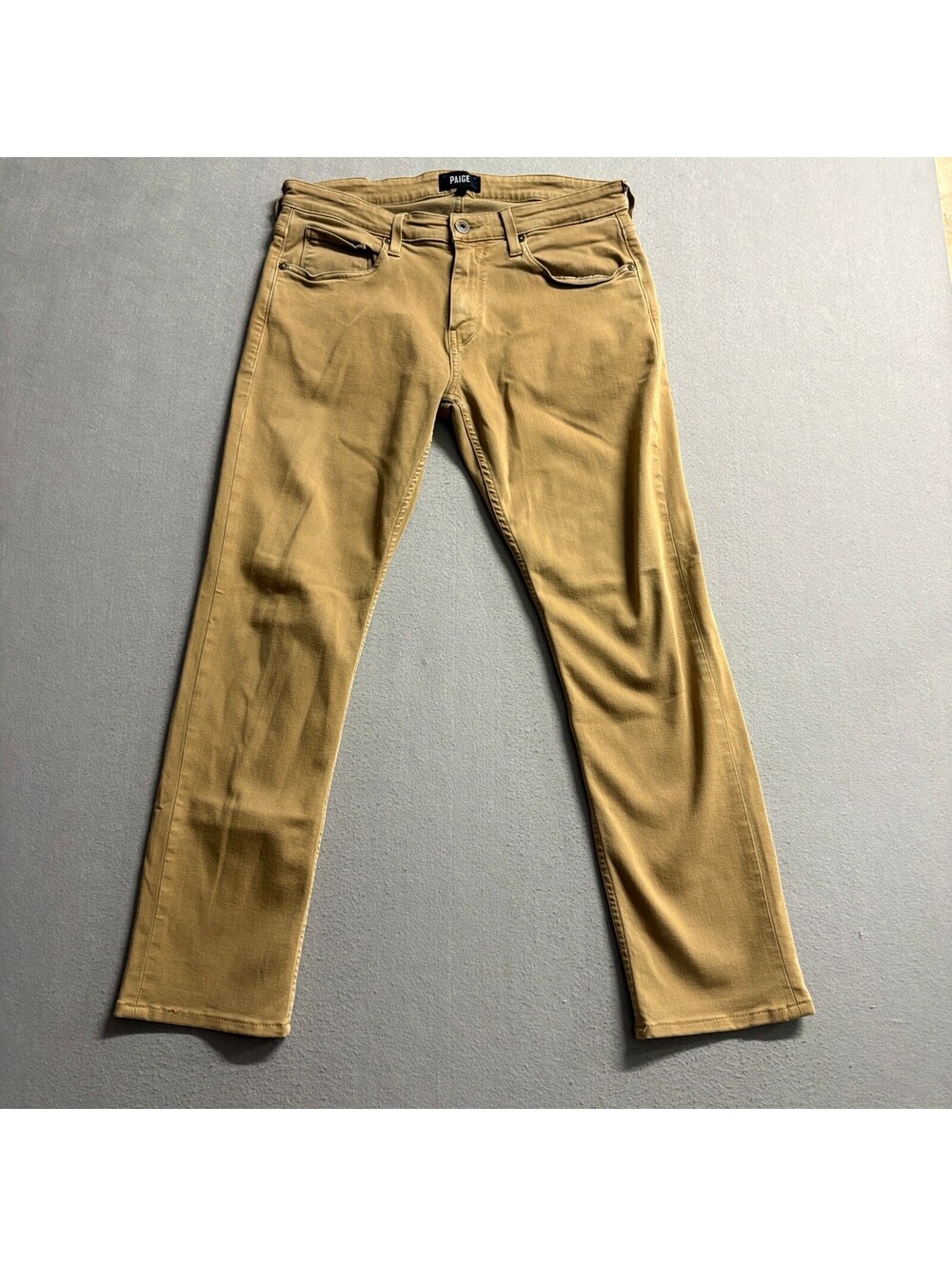 Paige Federal Slim Straight Jeans Mens 32 Tan Brown Stretch Denim Made in USA